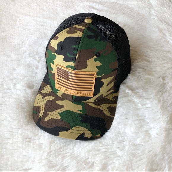 SIMPLY SOUTHERN • Camouflage Trucker Snapback Hat with American Flag Patch - Picture 3 of 15